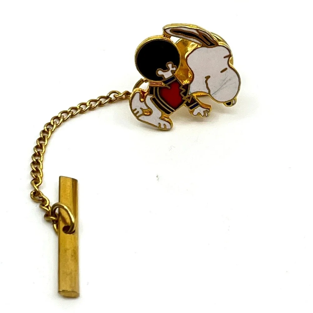 Vintage Snoopy Cufflink Tie Tack Set‎ Enamel Gold Tone Peanuts Character Comic